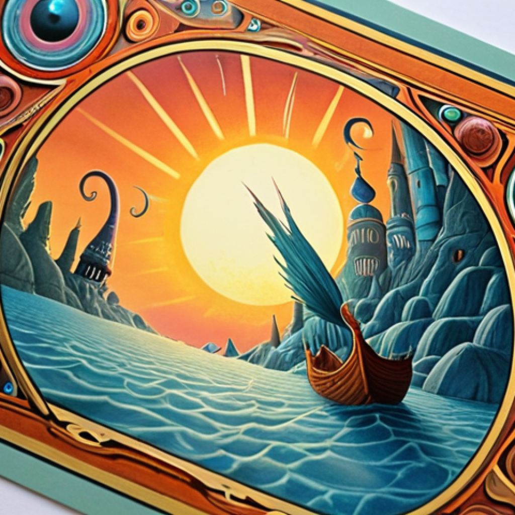 ** A close-up of a "Dixit" card. The artwork should be dreamlike and fantastical, full of intricate details that invite the viewer to get lost in the image. Use soft, pastel colors. **