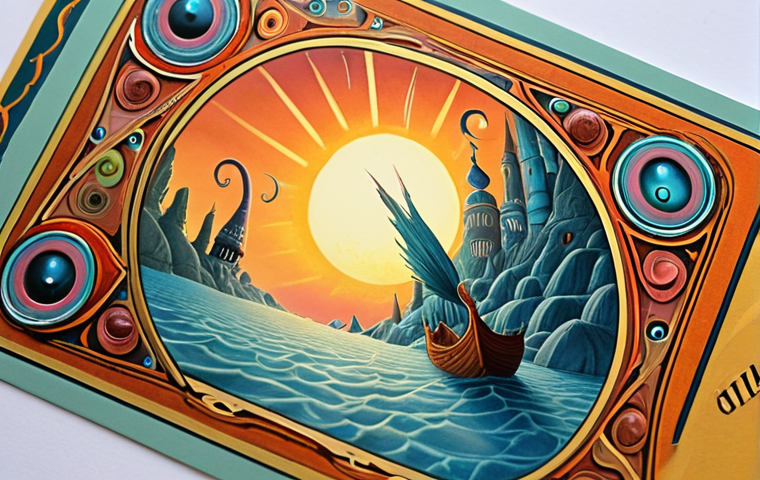 ** A close-up of a "Dixit" card. The artwork should be dreamlike and fantastical, full of intricate details that invite the viewer to get lost in the image. Use soft, pastel colors. **