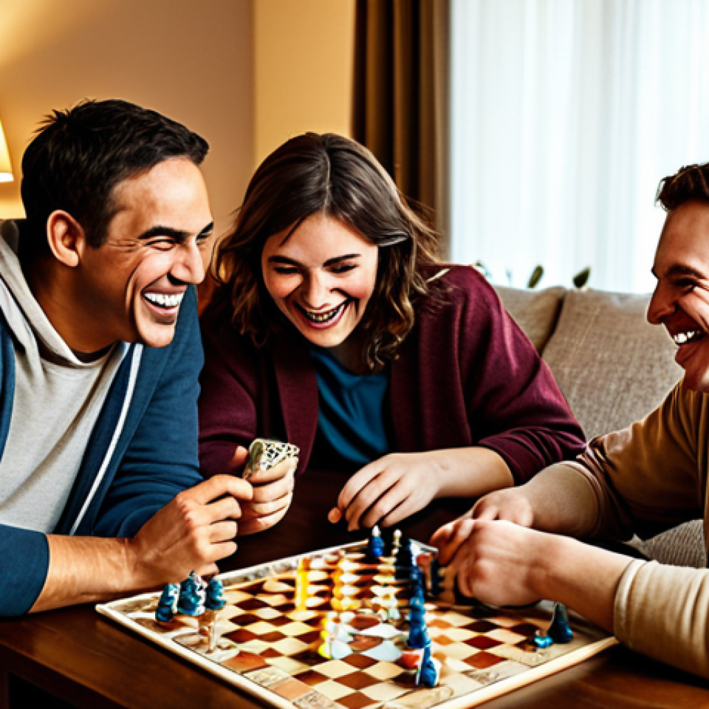 Community Gathering** "A group of friends gathered around a table in a cozy living room, playing a board game, laughter and smiles all around, warm lighting, fully clothed, appropriate attire, safe for work, perfect anatomy, natural proportions, family-friendly, professional photography, high quality." **