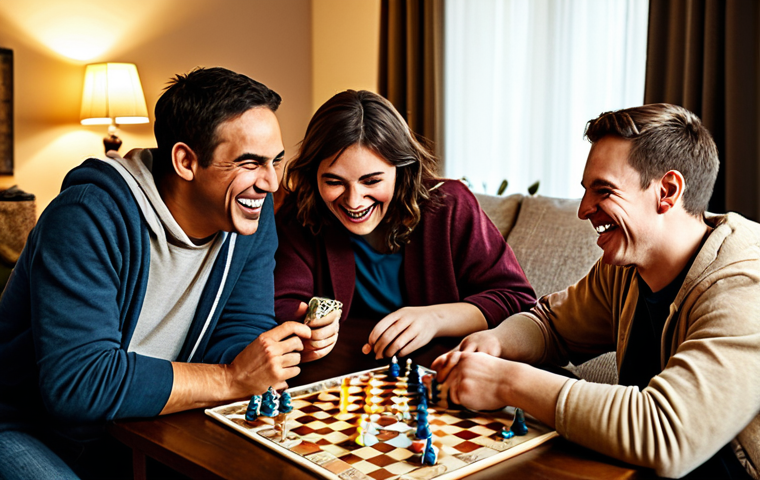 Community Gathering** "A group of friends gathered around a table in a cozy living room, playing a board game, laughter and smiles all around, warm lighting, fully clothed, appropriate attire, safe for work, perfect anatomy, natural proportions, family-friendly, professional photography, high quality." **