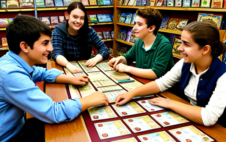 보드게임 연령별 추천 - **Prompt:** A family with children aged 8-10 playing "Uno" around a wooden table in a cozy living ro...