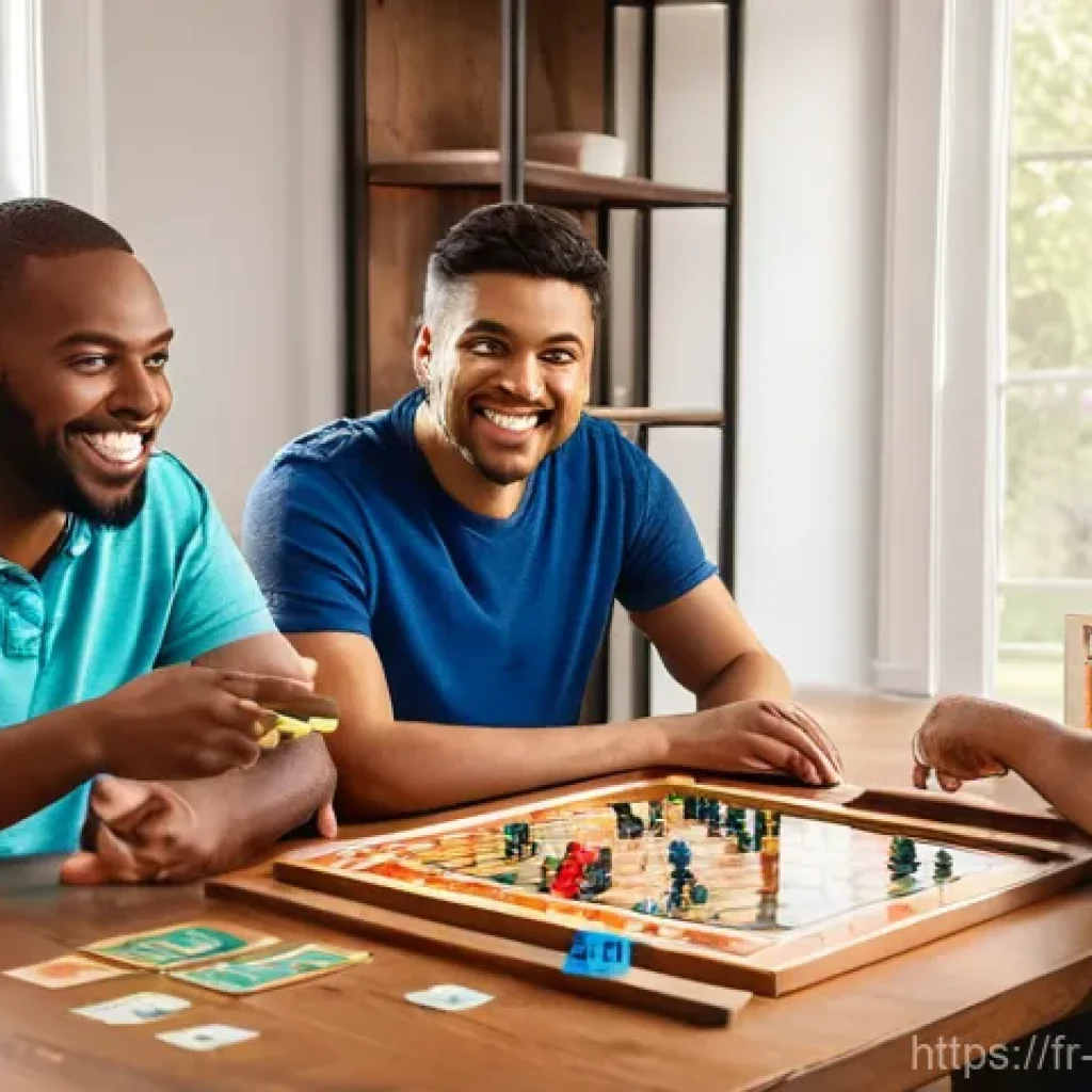 보드게임 플레이 타임 분석 - **"First Game Discovery"** A diverse group of 3-4 young adults, dressed in comfortable casual we...