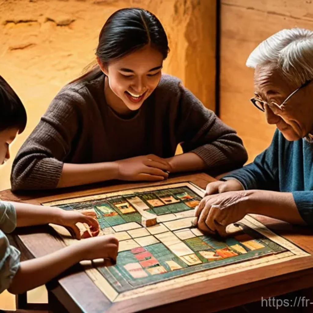 보드게임 박물관 소개 - **Prompt:** A diverse group of four to five people of varying ages &ndash; from a curious child wearing a ...