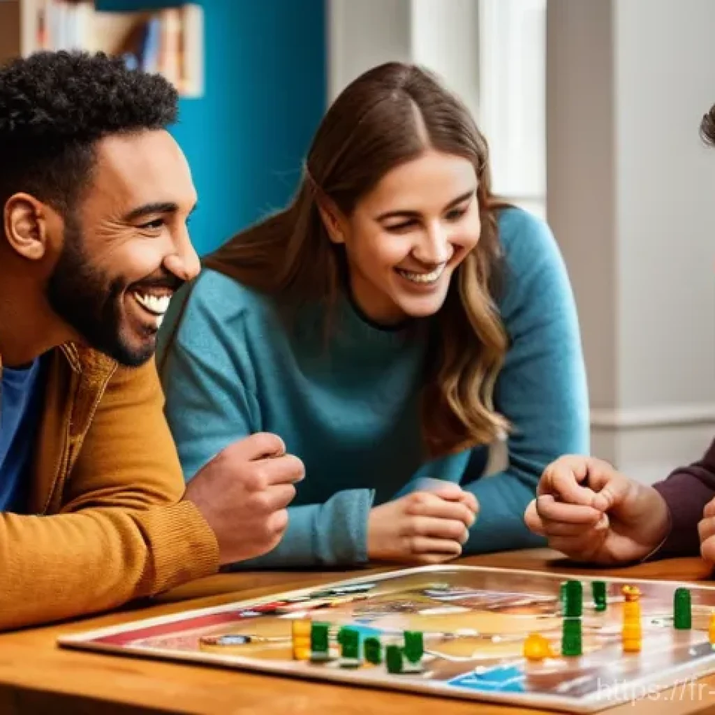 보드게임 페이스북 페이지 - **Prompt 1: Vibrant Board Game Night with Friends** "A diverse group of four friends, aged late ...