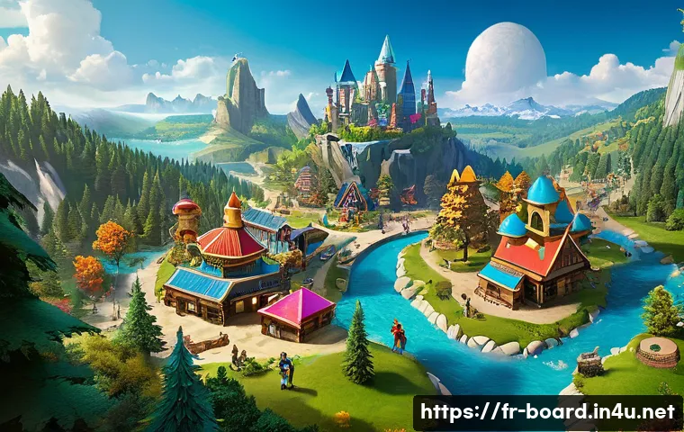 보드게임 테마파크 - **Prompt 1: Grand Adventure Board Game Theme Park** "An aerial wide shot of a vibrant, expansive...