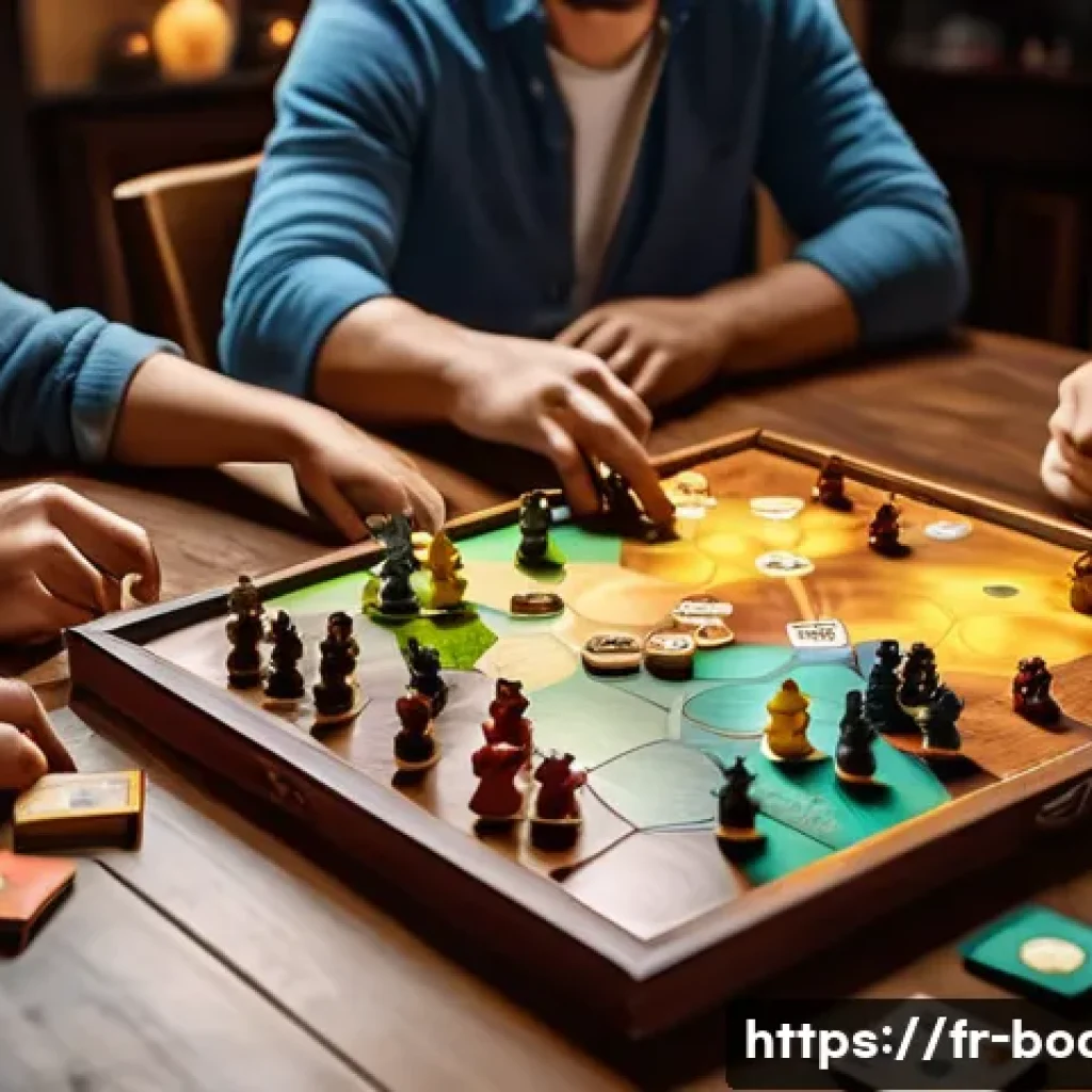 보드게임과 창의적 스토리텔링 - A vibrant and cozy living room scene where a diverse group of friends and family are gathered around...