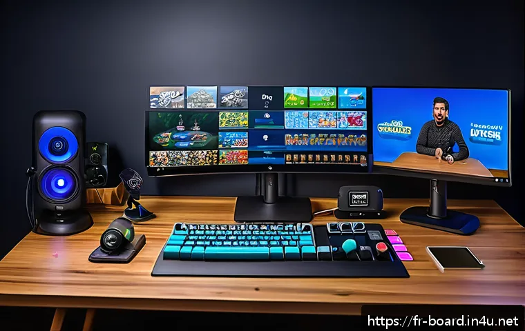 보드게임 스트리밍 콘텐츠 - A cozy and professional board game streaming setup in a warmly lit room, featuring a streamer sittin...