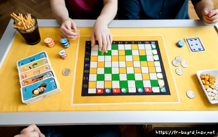 Home 17 보드게임 글로벌 시장 - Photorealistic overhead view of a bright modern Paris apartment dining table during a friendly board...